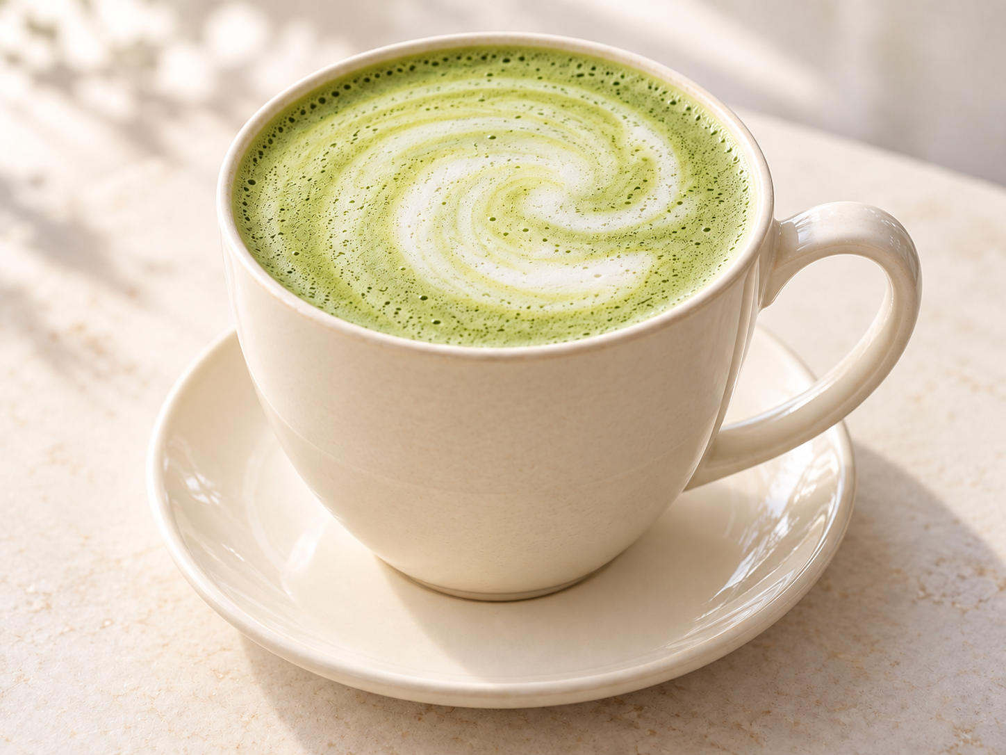 Elegantná matcha latte v šálke
